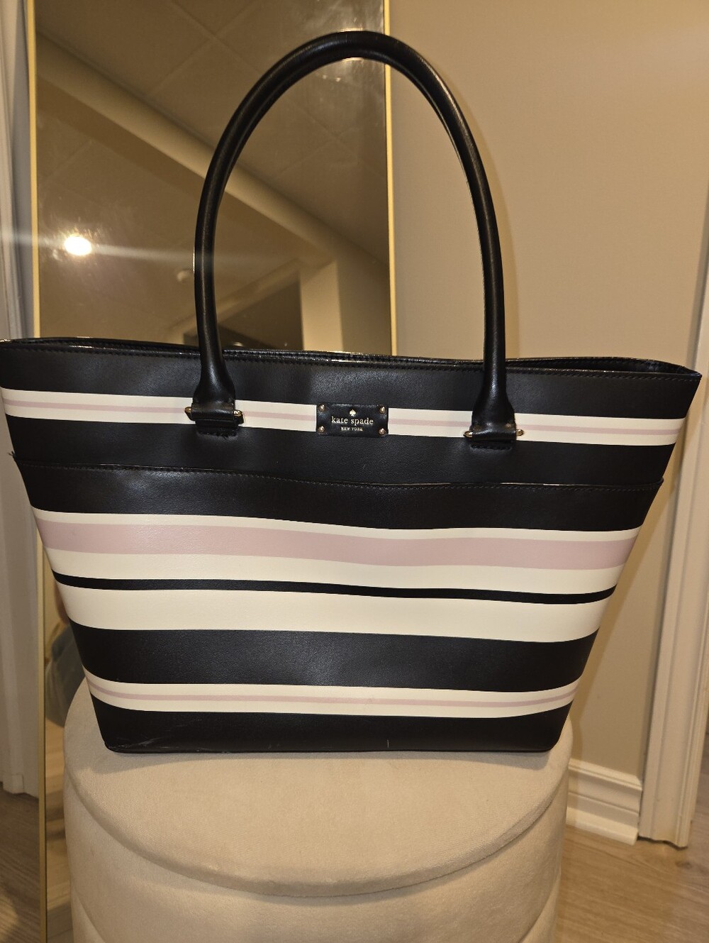 57. Kate Spade Black, Blush & Cream Striped Tote